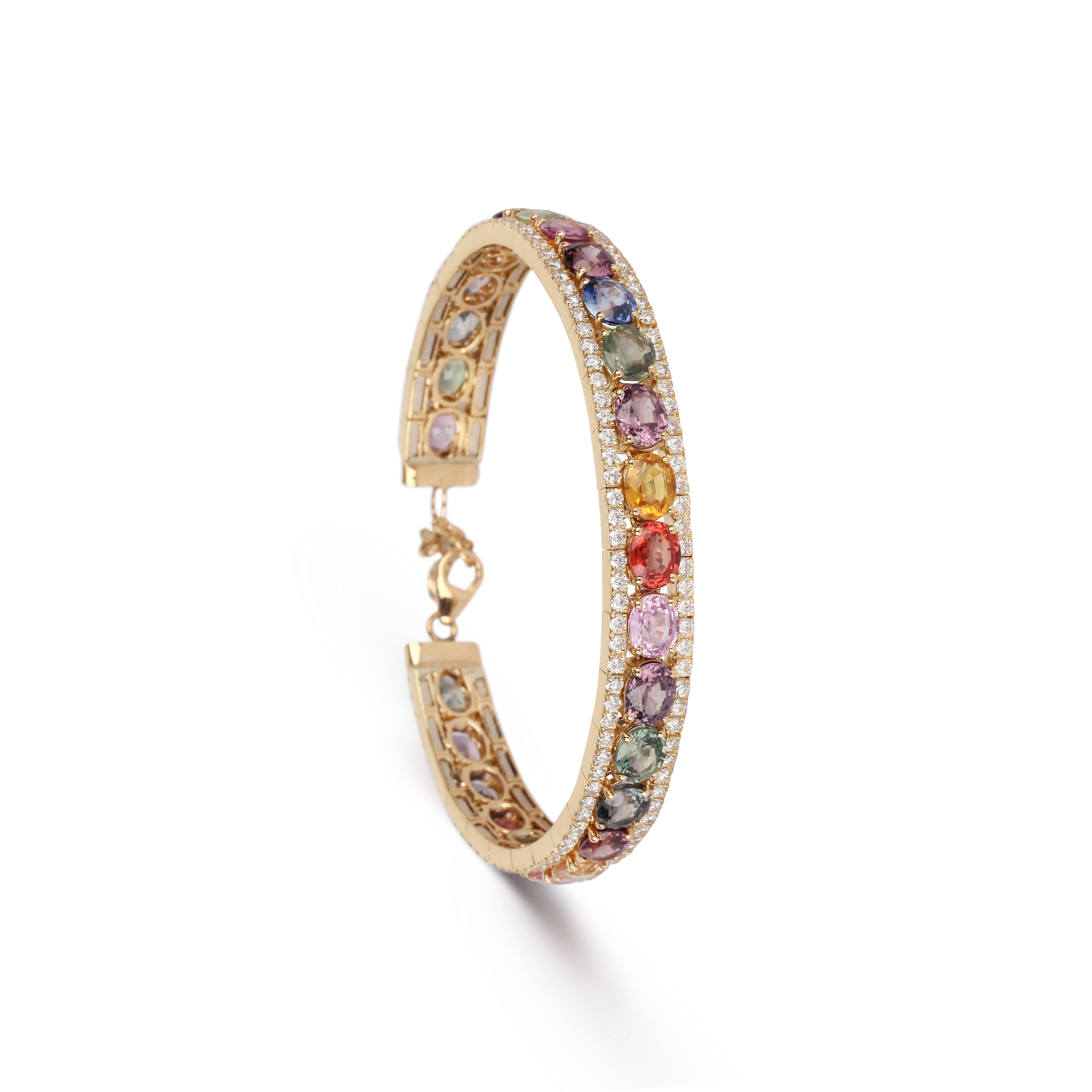 Colorful Sapphire & Diamonds Cuff Bracelet | Best Diamond Jewellery Design Online