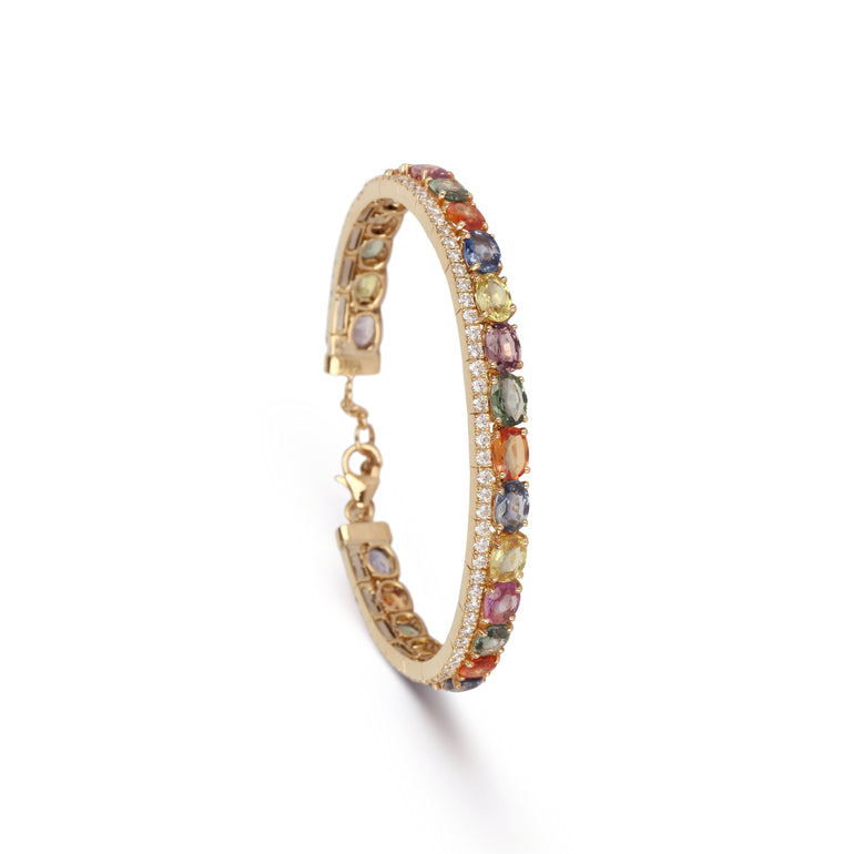 Thin Colorful Sapphire & Diamonds Cuff Bracelet | Buy Diamond Jewellery Online