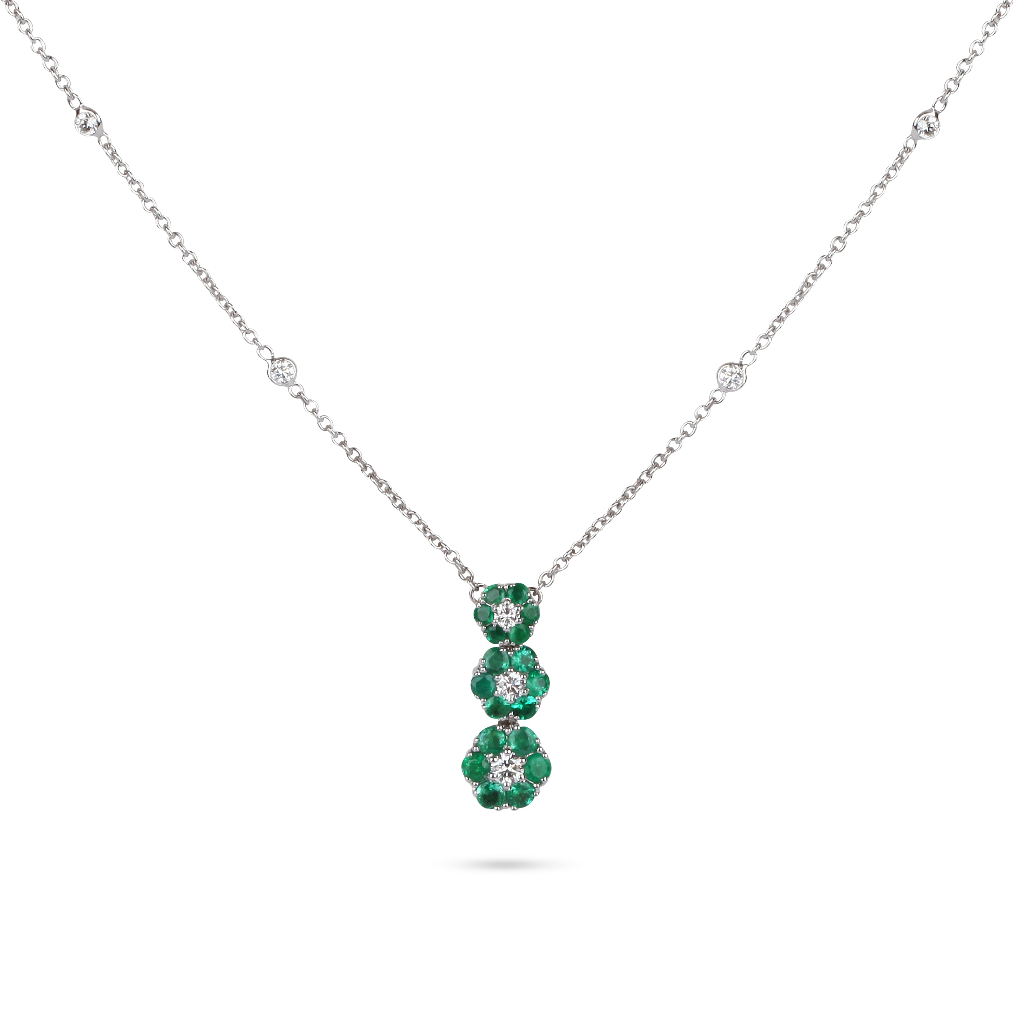 Emerald Floral Drop Diamond Necklace | Diamond Necklace | Ladies Necklace