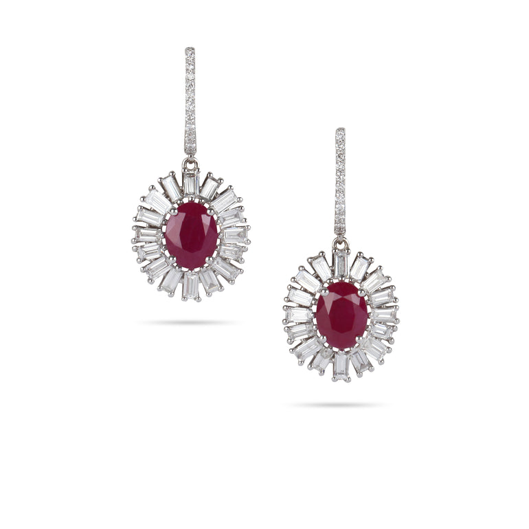 Baguette Frame Ruby Diamond Earrings | Order earrings online 