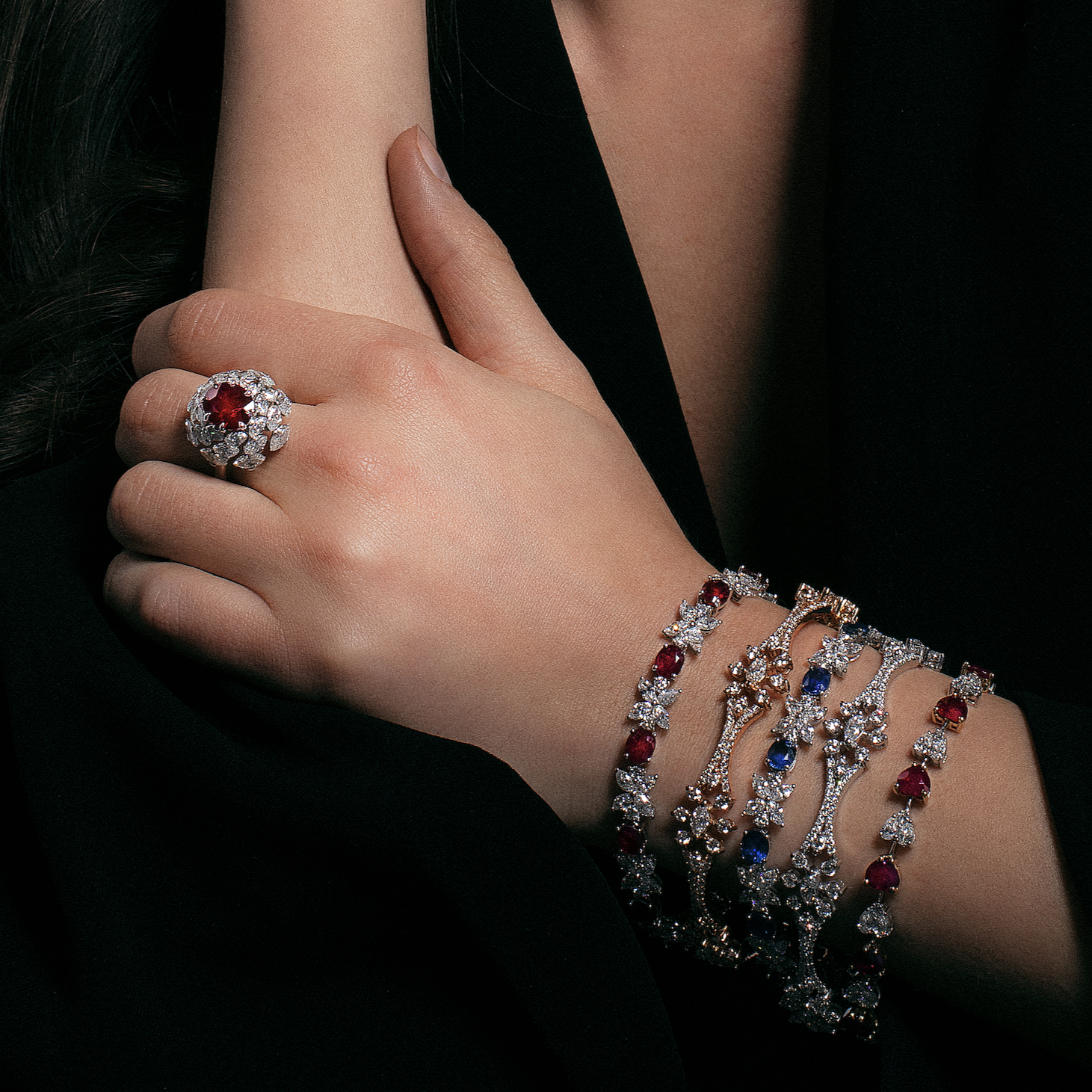 Two-Tone Ruby & Diamond Link Bracelet | Bracelet Chain | Bracelet Design 