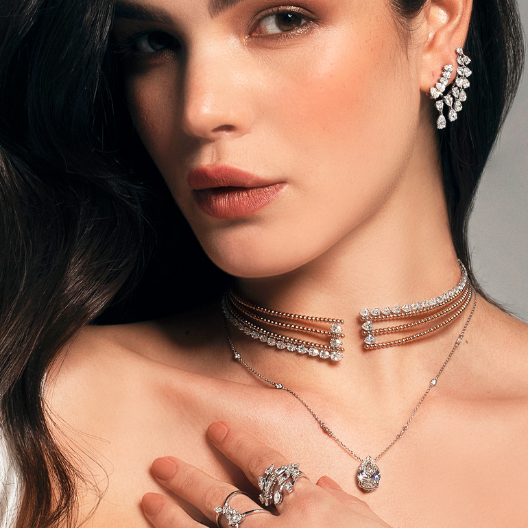 Diamond Multi-Row Beaded Choker | Diamond Necklace | Best Jewellery Stores