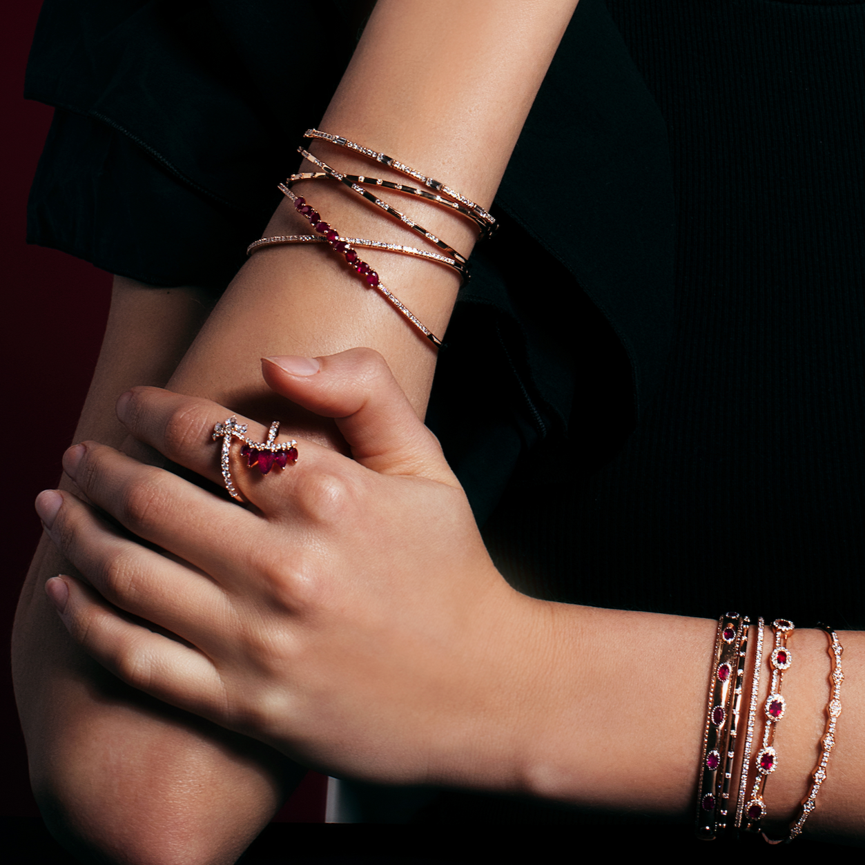 Crossover Ruby & Diamond Cuff Bracelet | Bracelet Design | Buy Jewellery Online