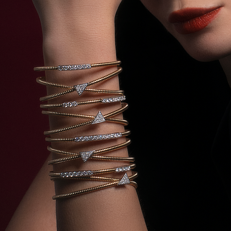 Two-Tone Wide Diamond Charm Cuff Bracelet | Jewellery Store | Bracelet Design