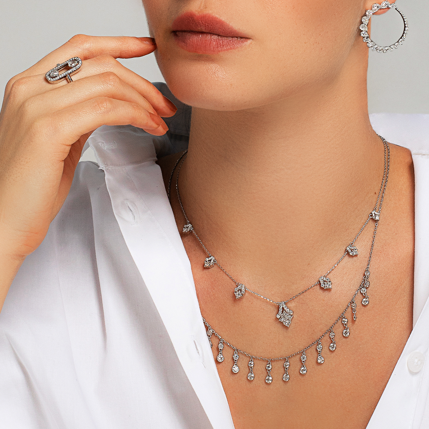 Dangling Diamond Charm Necklace | Diamond Necklace | Designer Jewellery Online