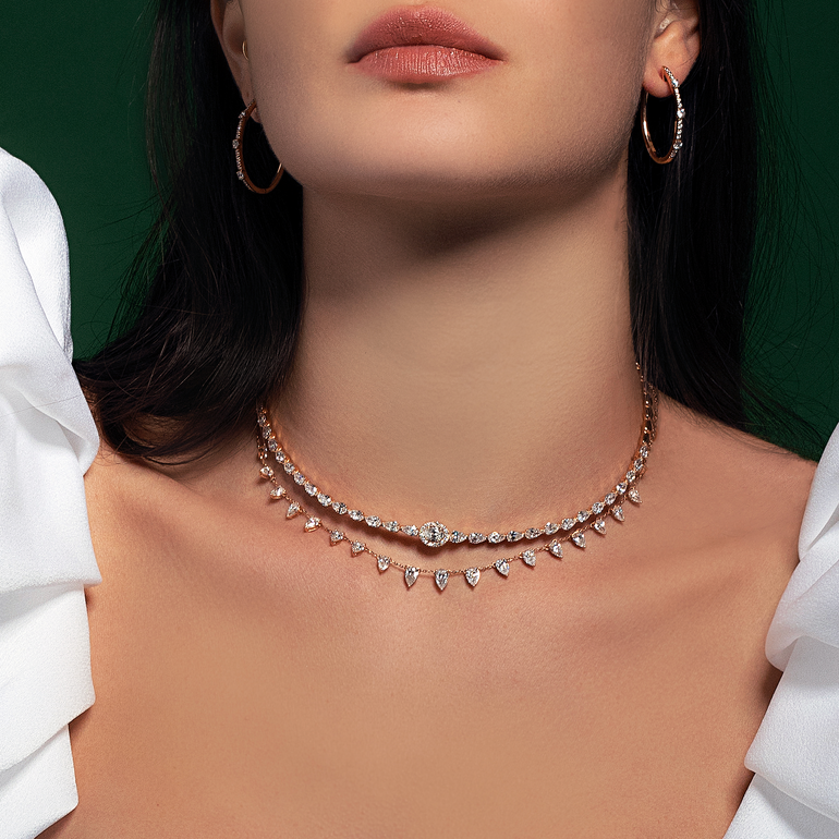 Oval Pear Accent Diamond Linear Choker