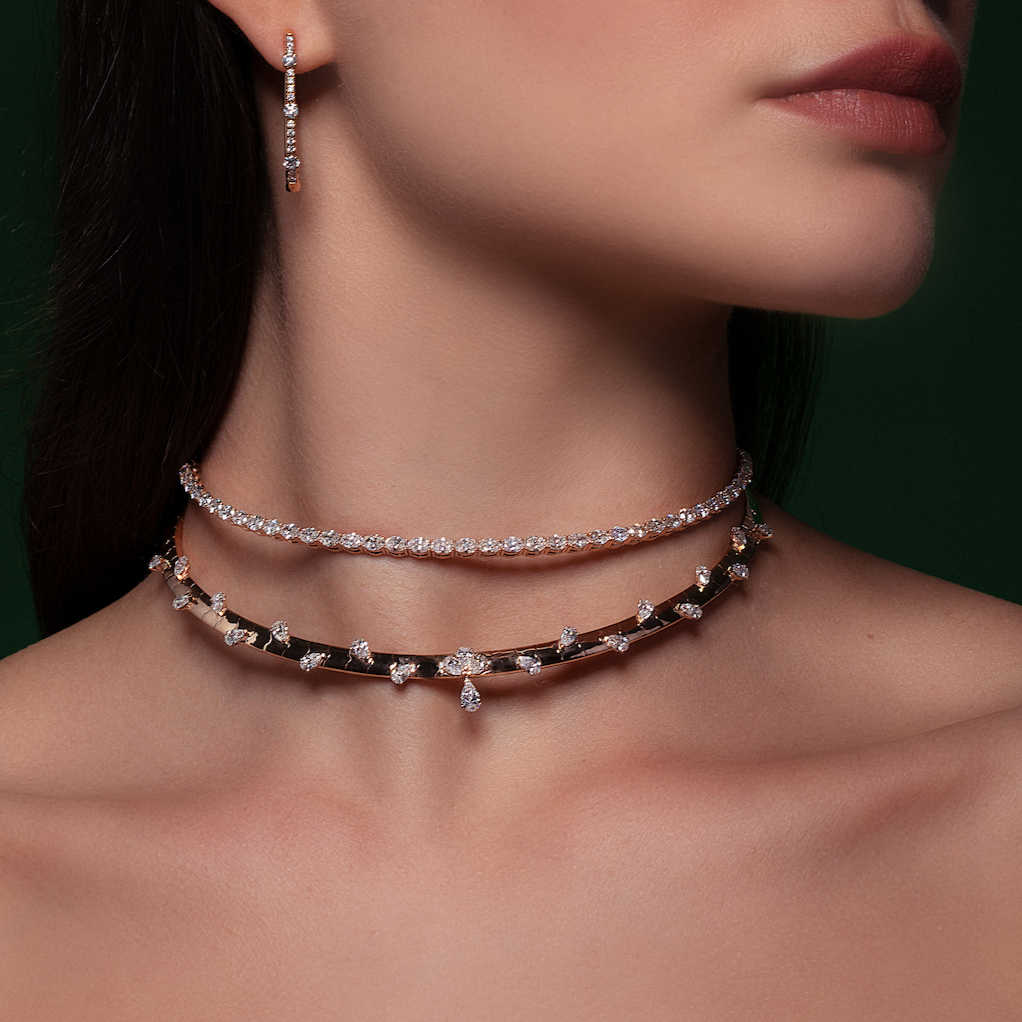 Dispersed Diamond Omega Choker | Diamond Necklace | Buy Jewellery online