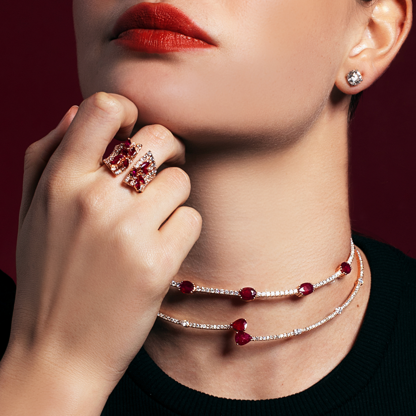 Ruby & Diamond Overlapping Choker | Diamond Ring | Diamond Gold Necklace