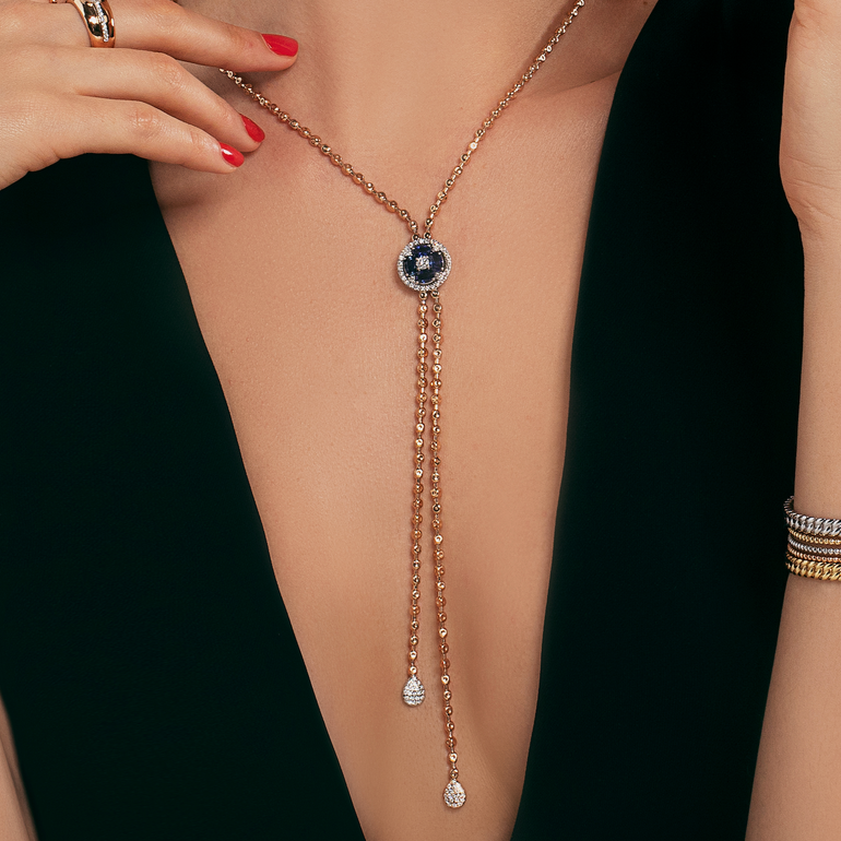 Sapphire & Diamond Two-Tone Lariat Necklace | Diamond Necklace | Designer Jewellery Online