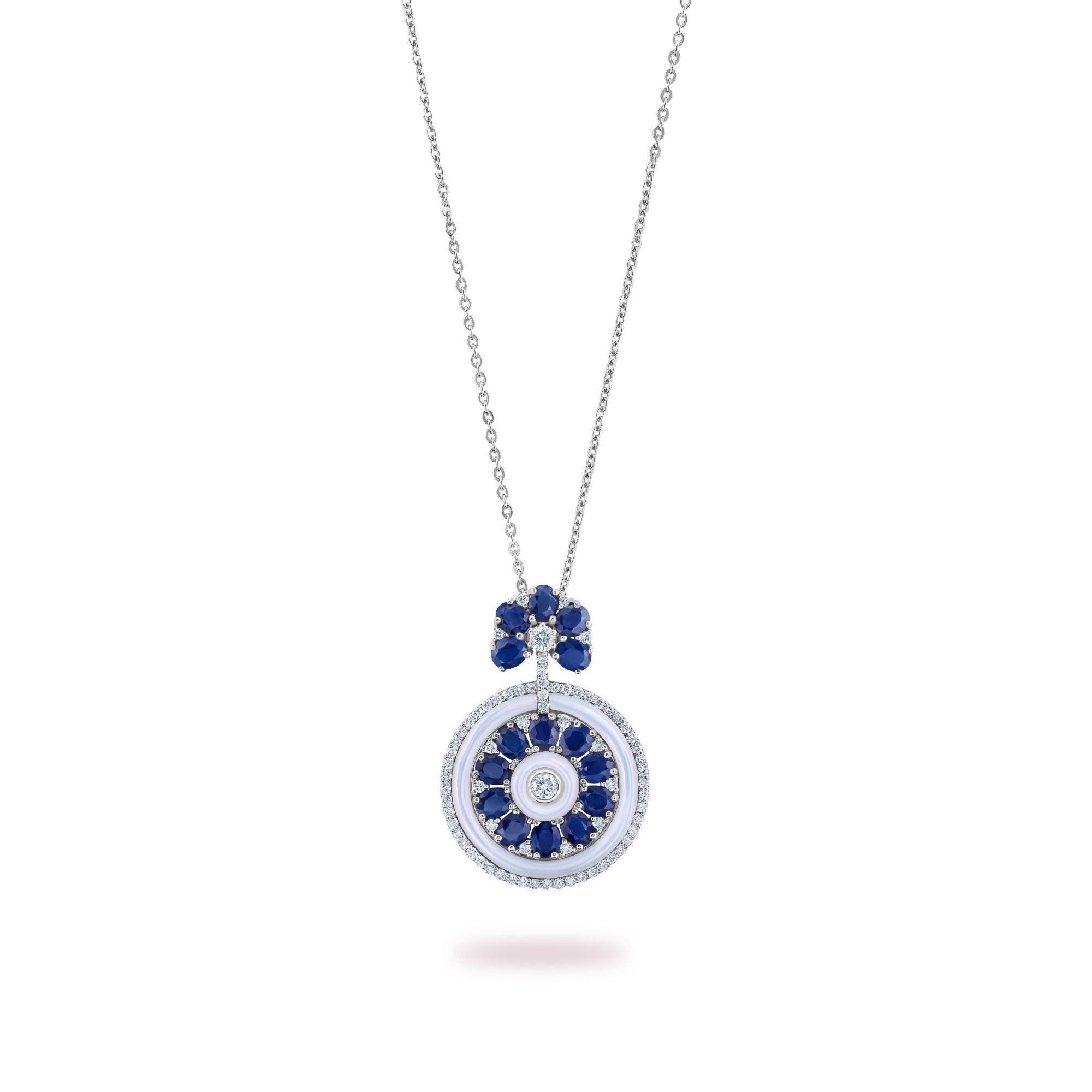 Sapphire & Diamond Medallion Style Necklace | Diamond Necklace | Buy Necklace
