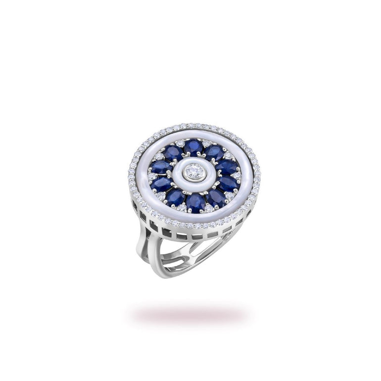 Sapphire & Diamond Medallion Style Ring | diamond engagement ring | buy rings online