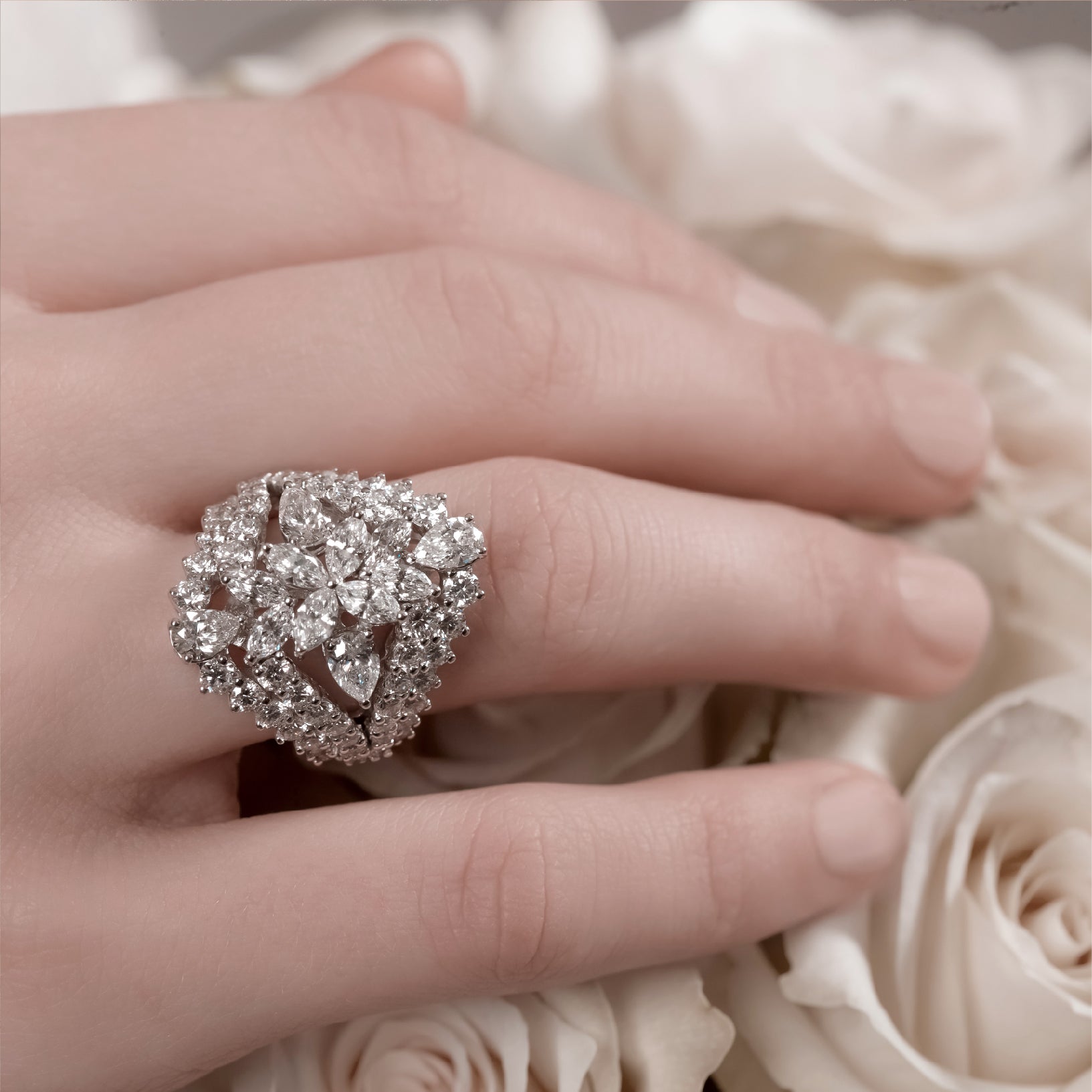 Combined Round & Pear Diamond Ring | Bridal Jewelry Online
