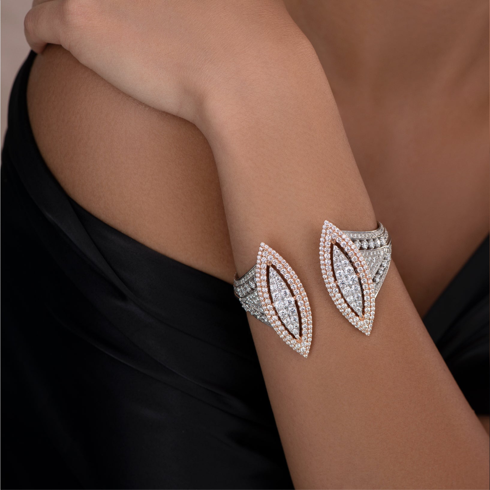 Rose Gold & White Diamonds Cuff | Diamond Set