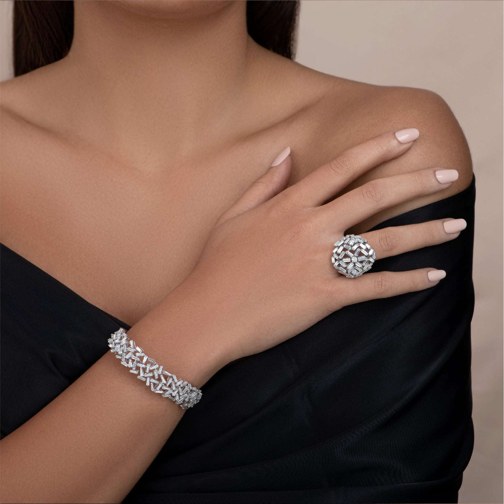 Sprinkled Baguette & Round Diamonds Bracelet & Ring | Prestage Jewels