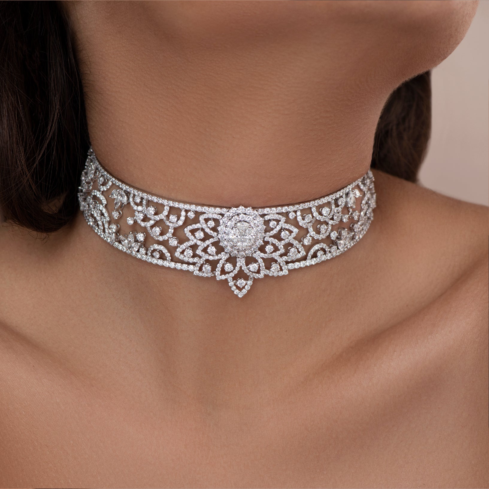 Flower Center Statement Diamond Choker |  Jewelry for women
