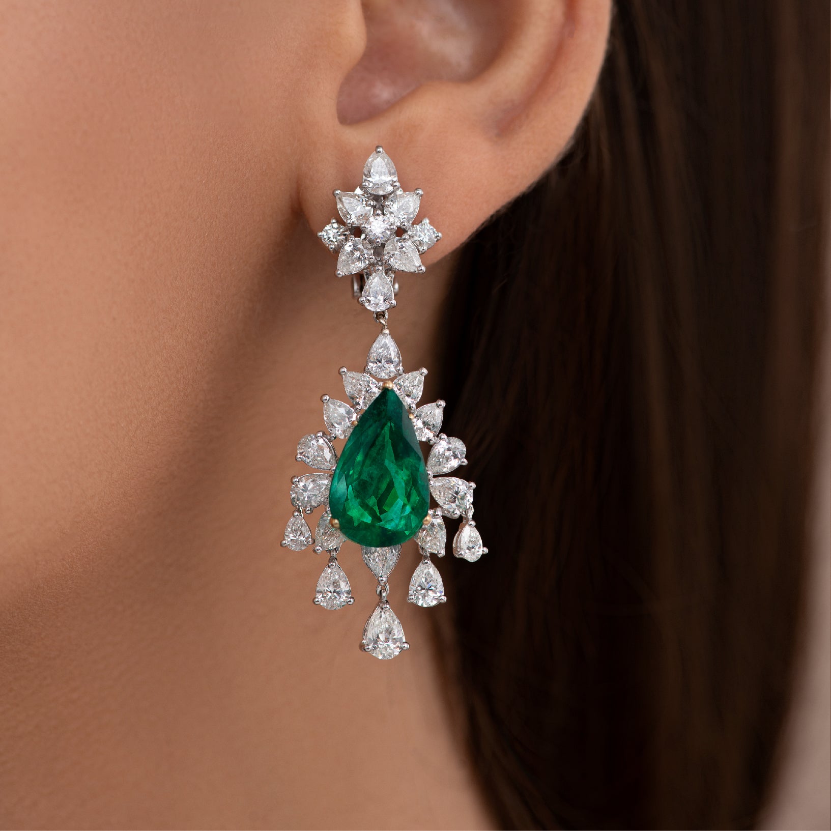 Emerald & Pear Drop Diamond Earrings | Diamond Jewelry Collections
