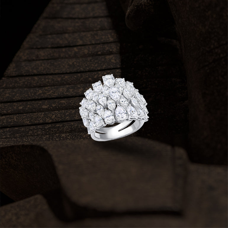 Full Marquise & Pear Layered Diamond Ring  | Bridal Jewelry 