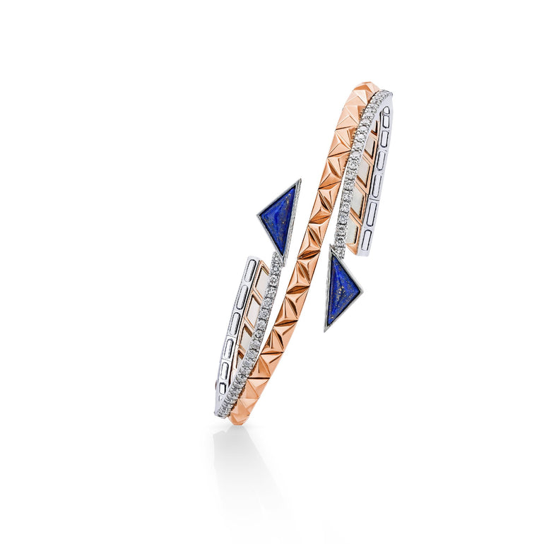 Okre by Yessayan - Lapis Stone Pyramid Rose & White Gold Diamond Cuff Bracelet | Online Bracelet
