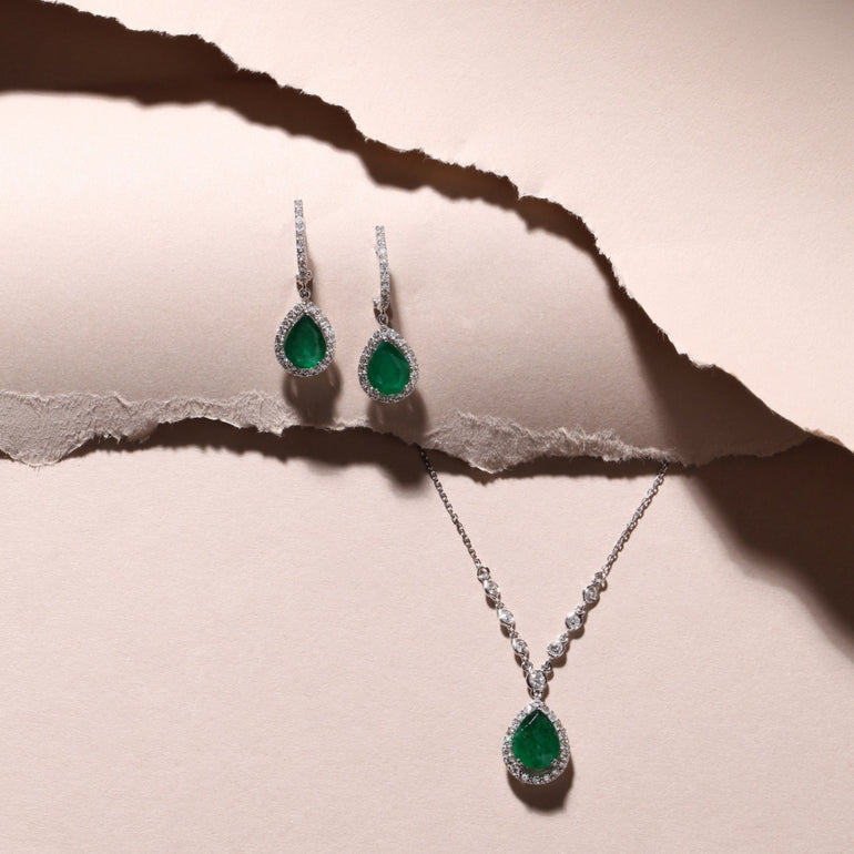 Emerald & Diamond Accented Earrings | Jewelry store
