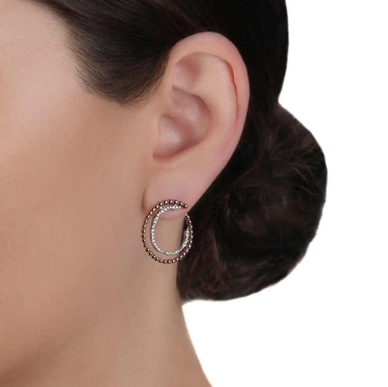 Rose Gold Beaded & Diamond Hoop Earrings | Diamond Earrings