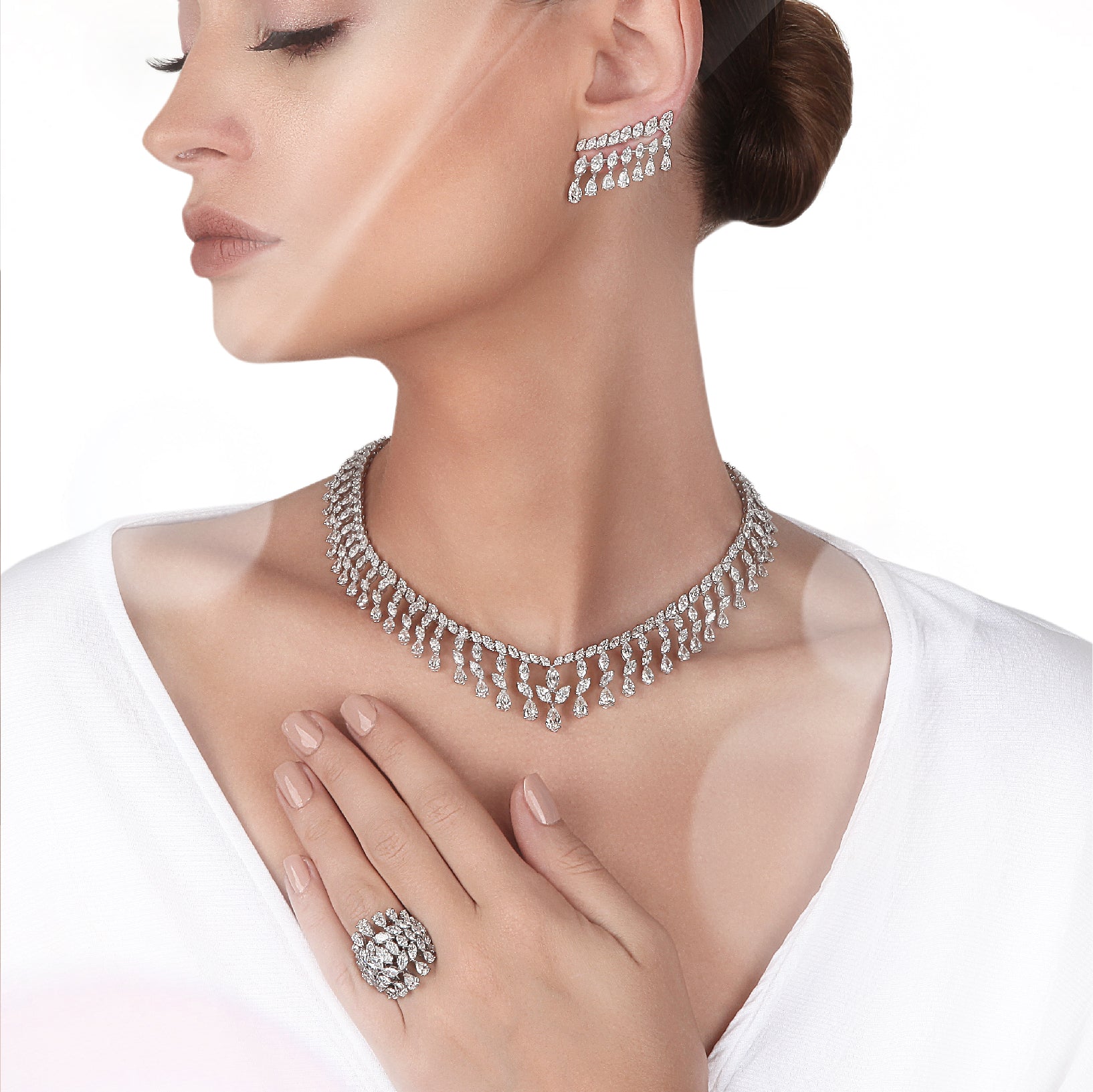 Marquise & Pear Drop White Diamonds Necklace | Diamond Necklace Set Online