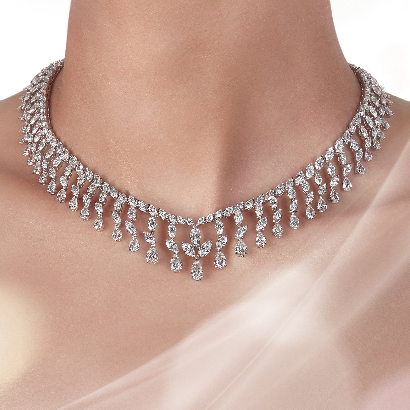 Marquise & Pear Drop White Diamonds Necklace | Diamond Necklace Online