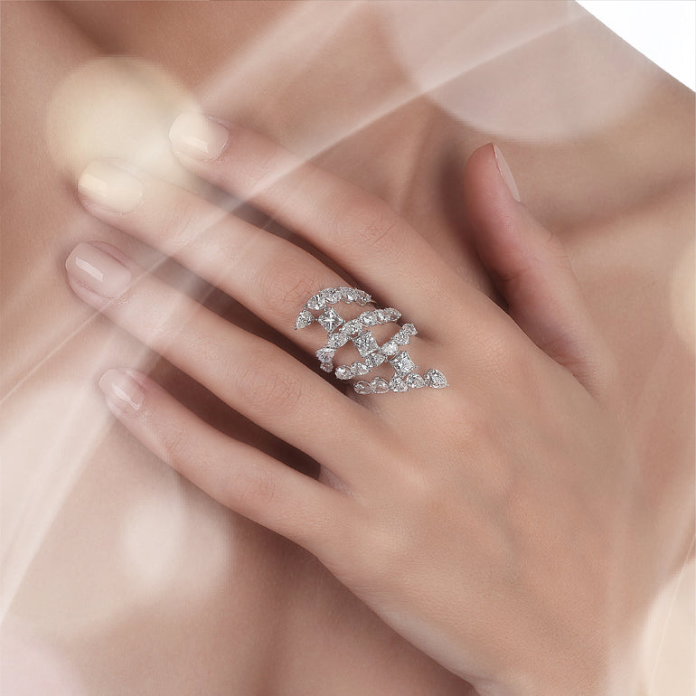 Princess Cut & Pear Layered Diamond Ring | Buy Diamond Ring Online